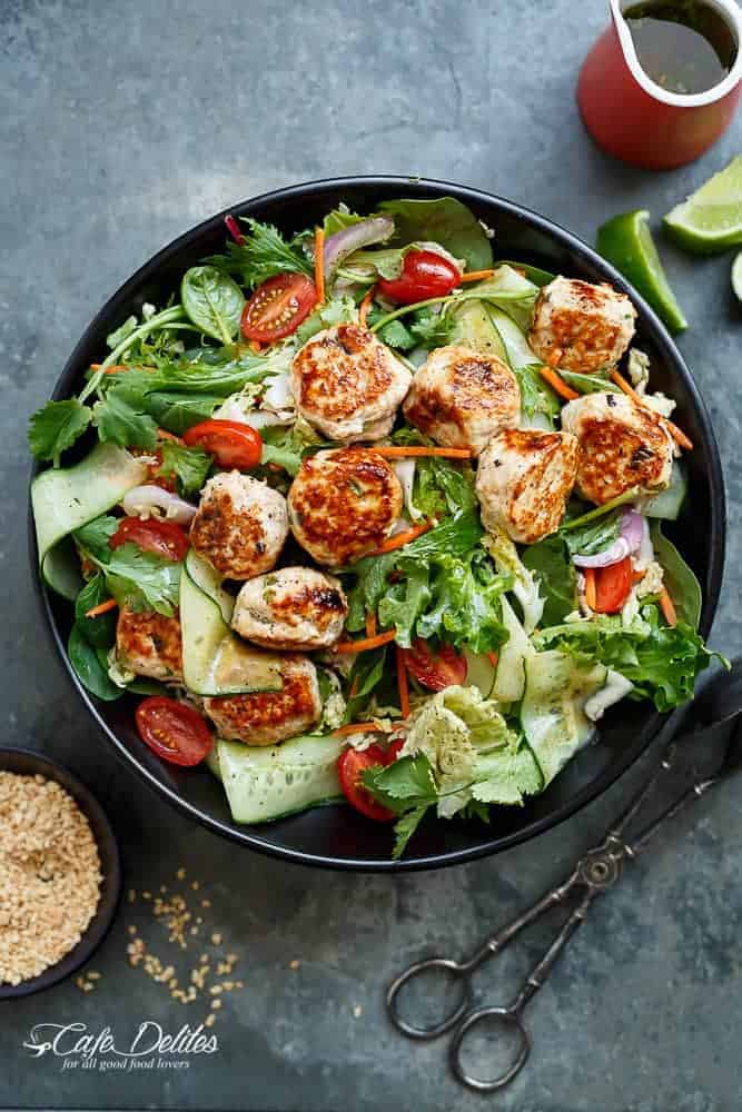 Prep Ahead Thai Chicken Meatball Salad for Quick & Healthy Dinners